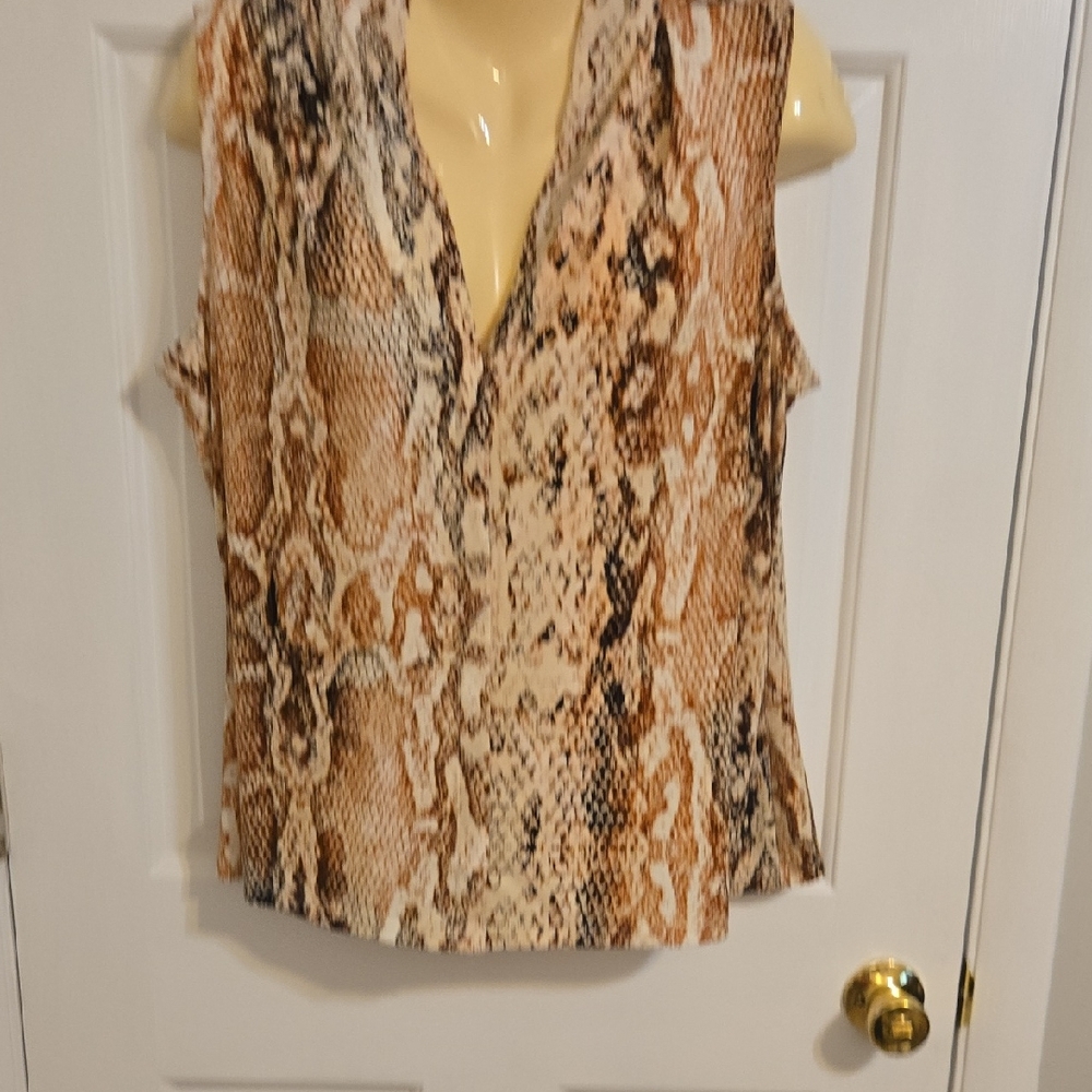Calvin Klein Brown and Cream Snake Print Blouse